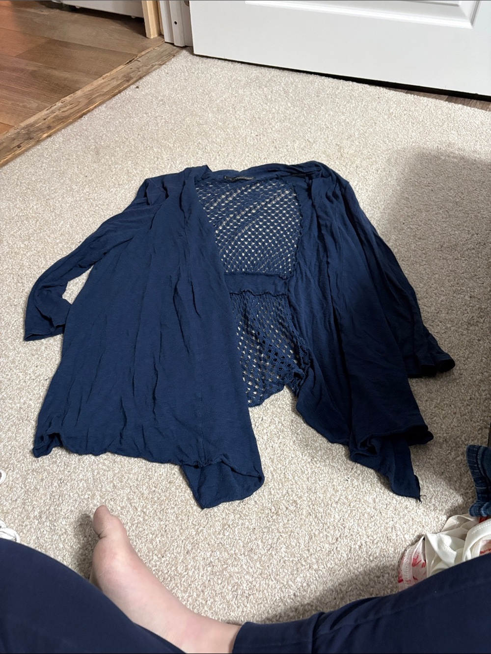 Maurices Navy Open-Front Lightweight Cardigan with Mesh Back